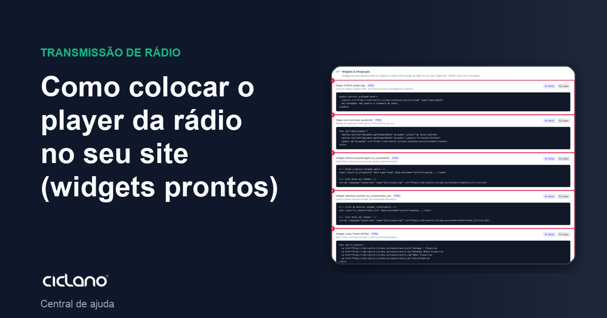 Como colocar o player da rádio no seu site (widgets prontos)