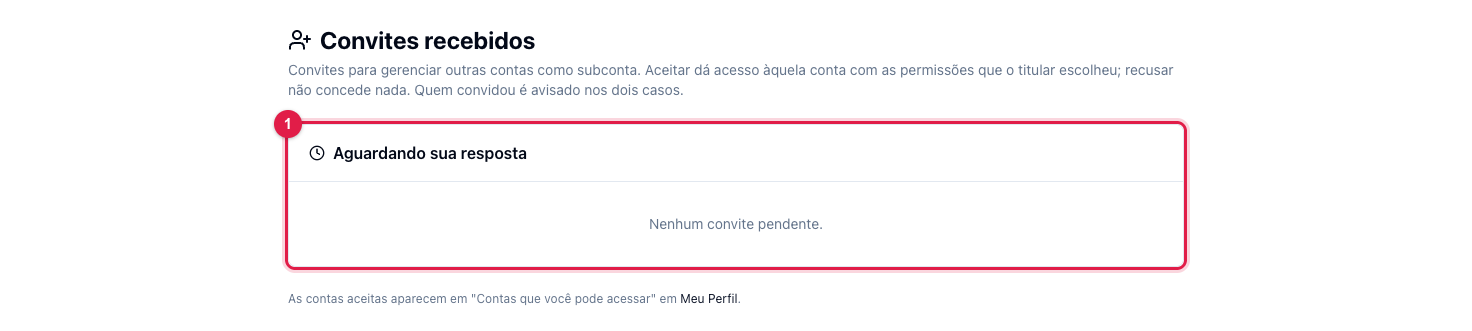 Tela Convites recebidos, onde a pessoa convidada aceita ou recusa o acesso