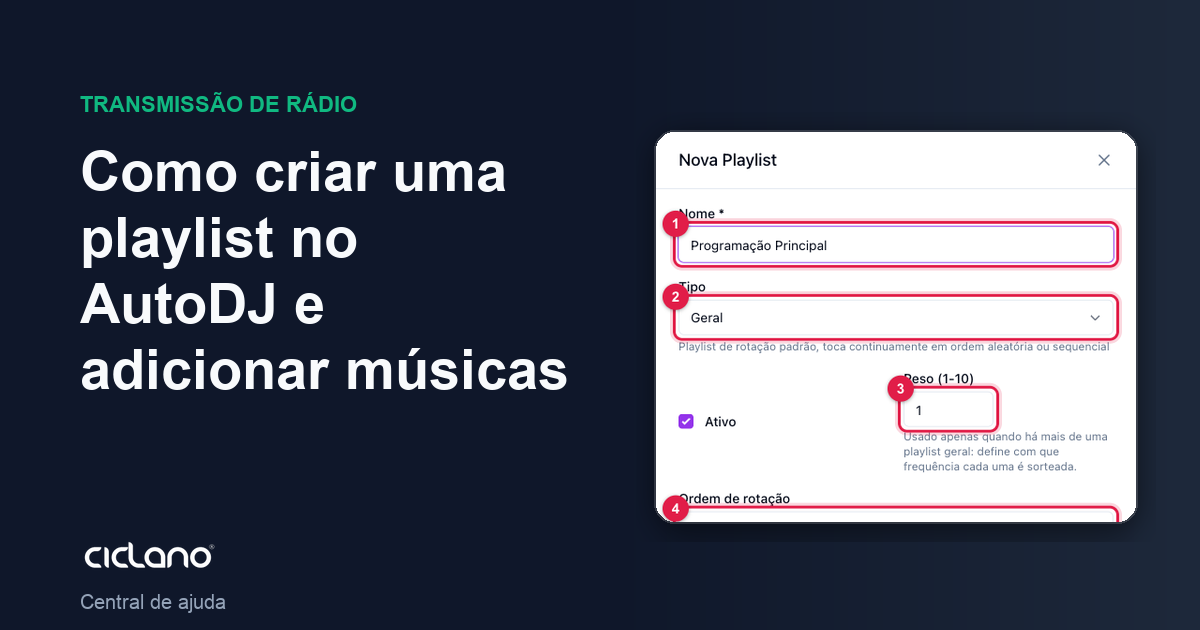 Como criar uma playlist no AutoDJ e adicionar músicas