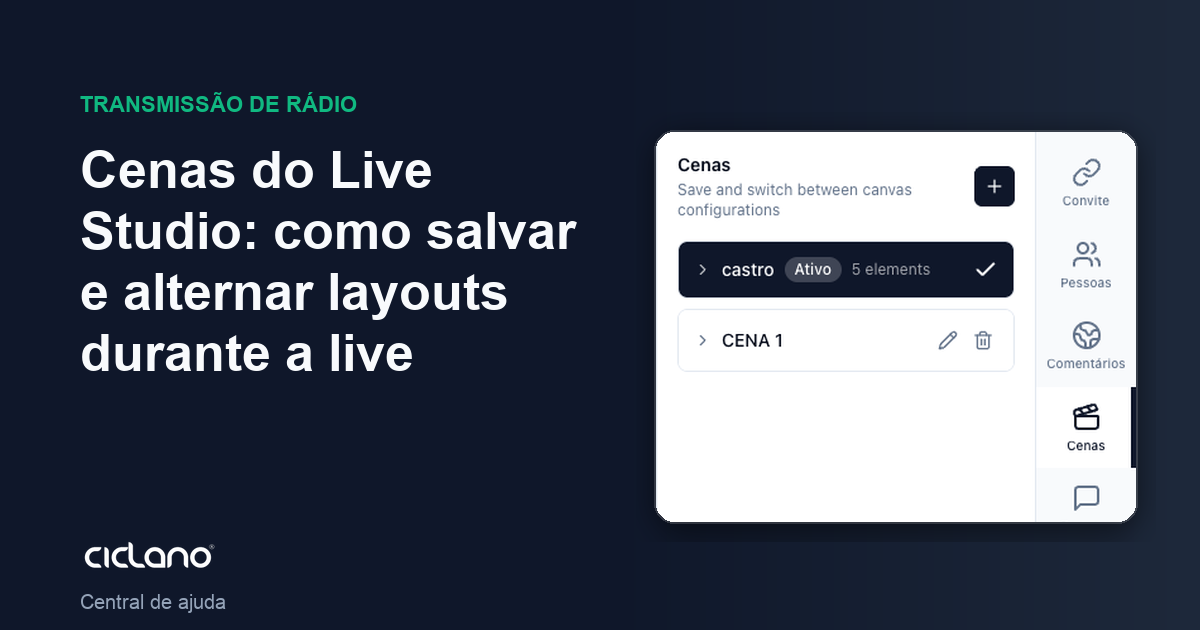 Cenas do Live Studio: como salvar e alternar layouts durante a live