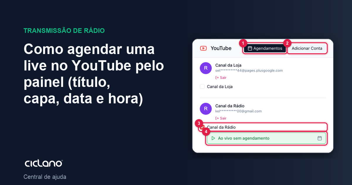 Como agendar uma live no YouTube pelo painel (título, capa, data e hora)