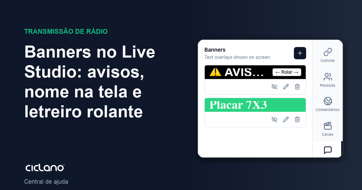 Banners no Live Studio: avisos, nome na tela e letreiro rolante