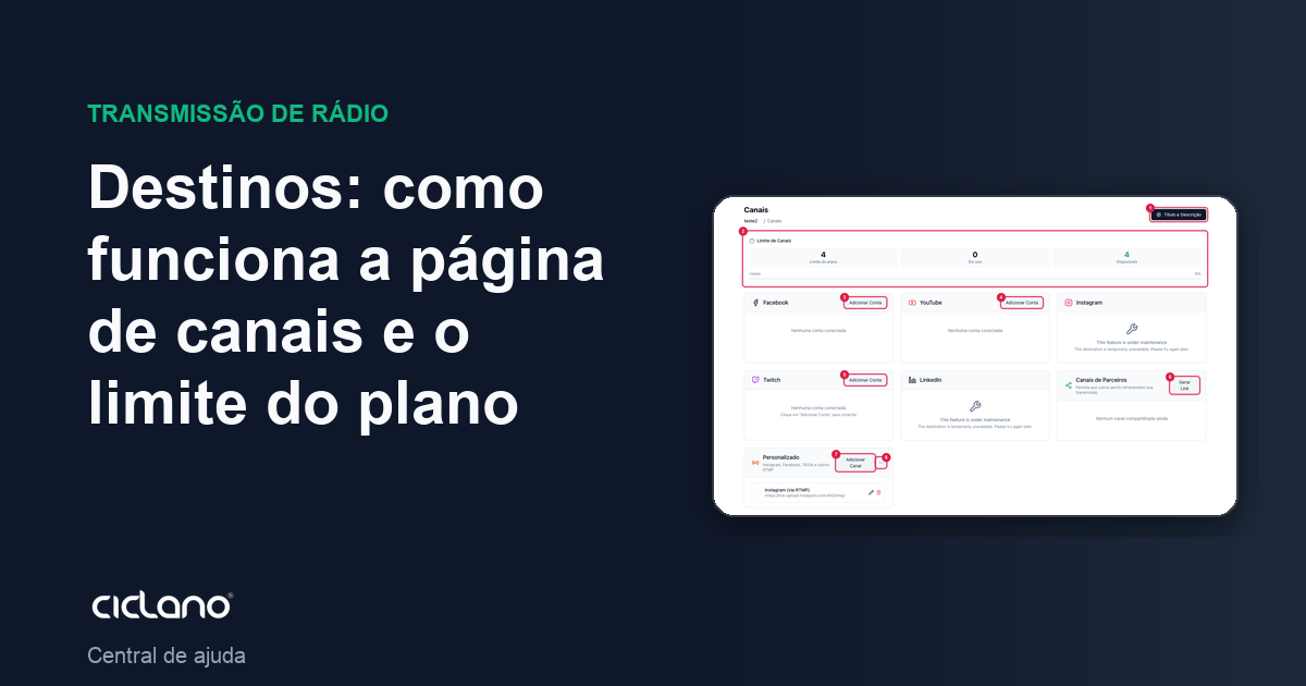 Destinos: como funciona a página de canais e o limite do plano