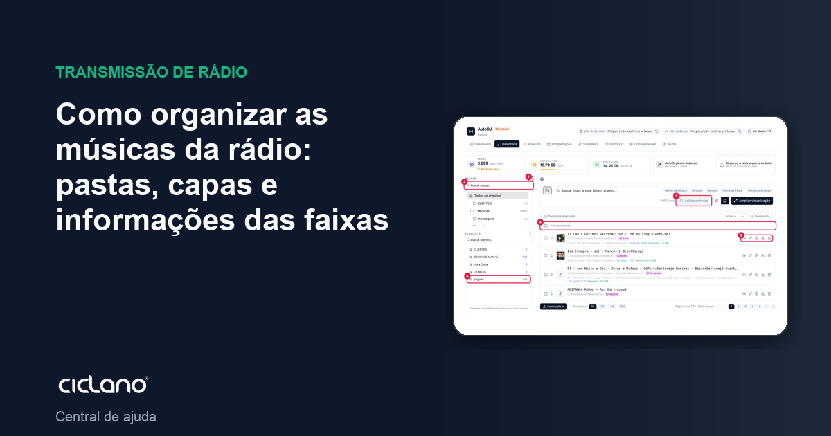 Como organizar as músicas da rádio: pastas, capas e informações das faixas
