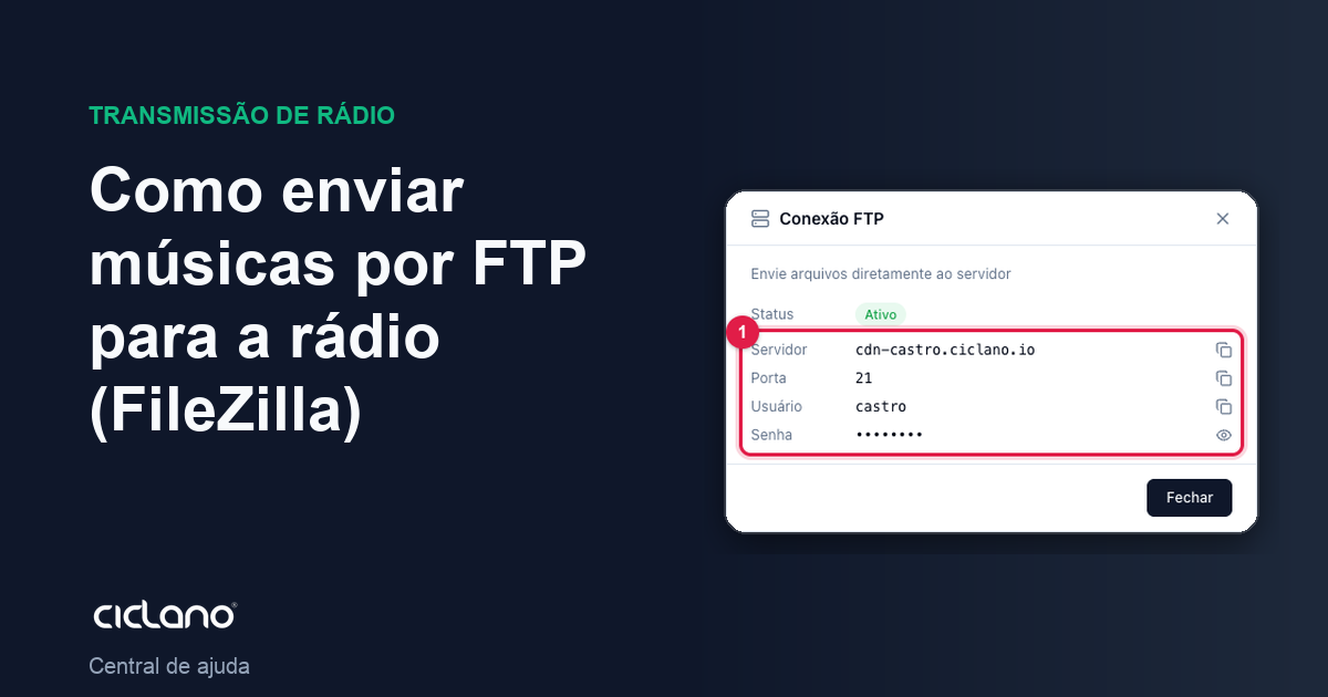 Como enviar músicas por FTP para a rádio (FileZilla)