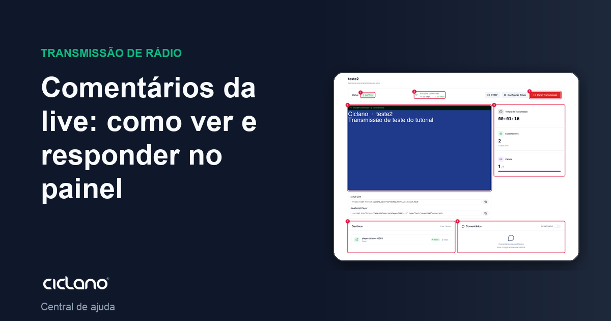 Comentários da live: como ver e responder no painel