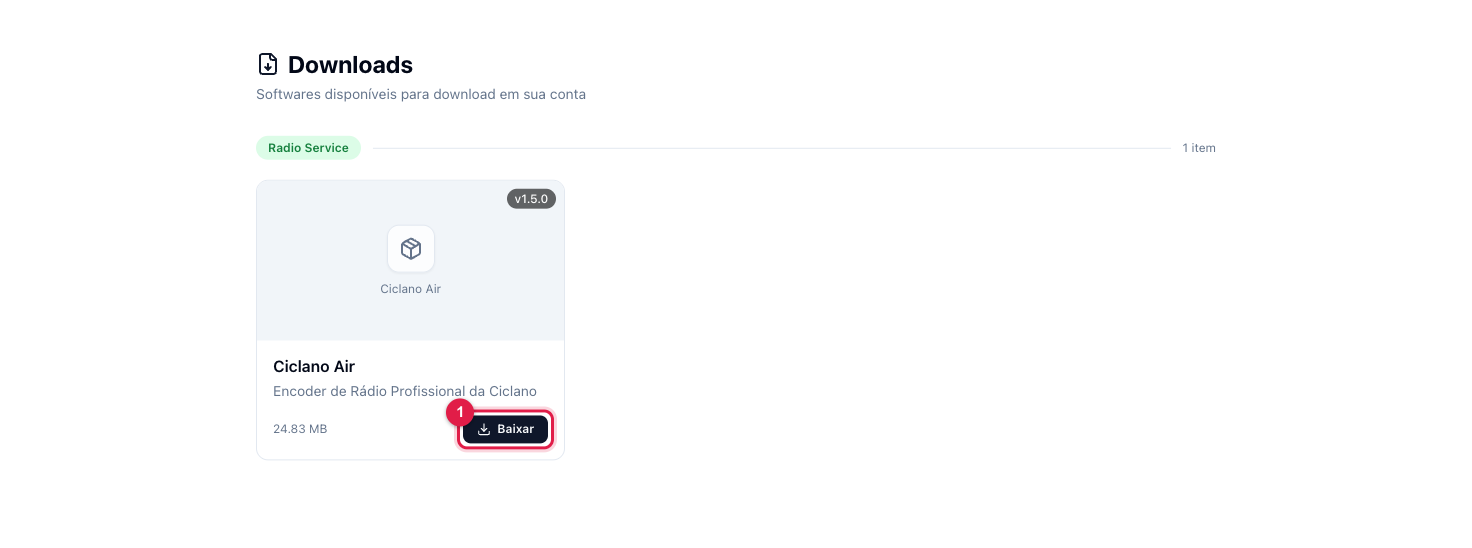 Página Downloads com o card do Ciclano Air e o botão Baixar