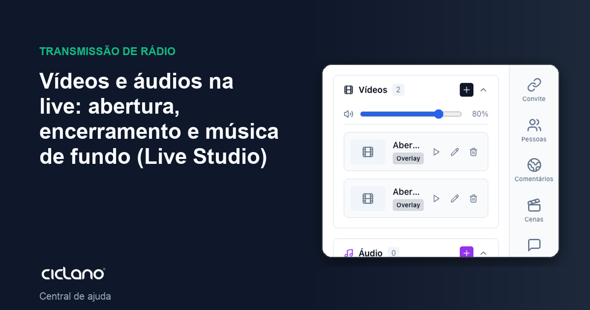 Vídeos e áudios na live: abertura, encerramento e música de fundo (Live Studio)