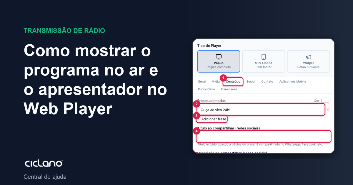 Como mostrar o programa no ar e o apresentador no Web Player