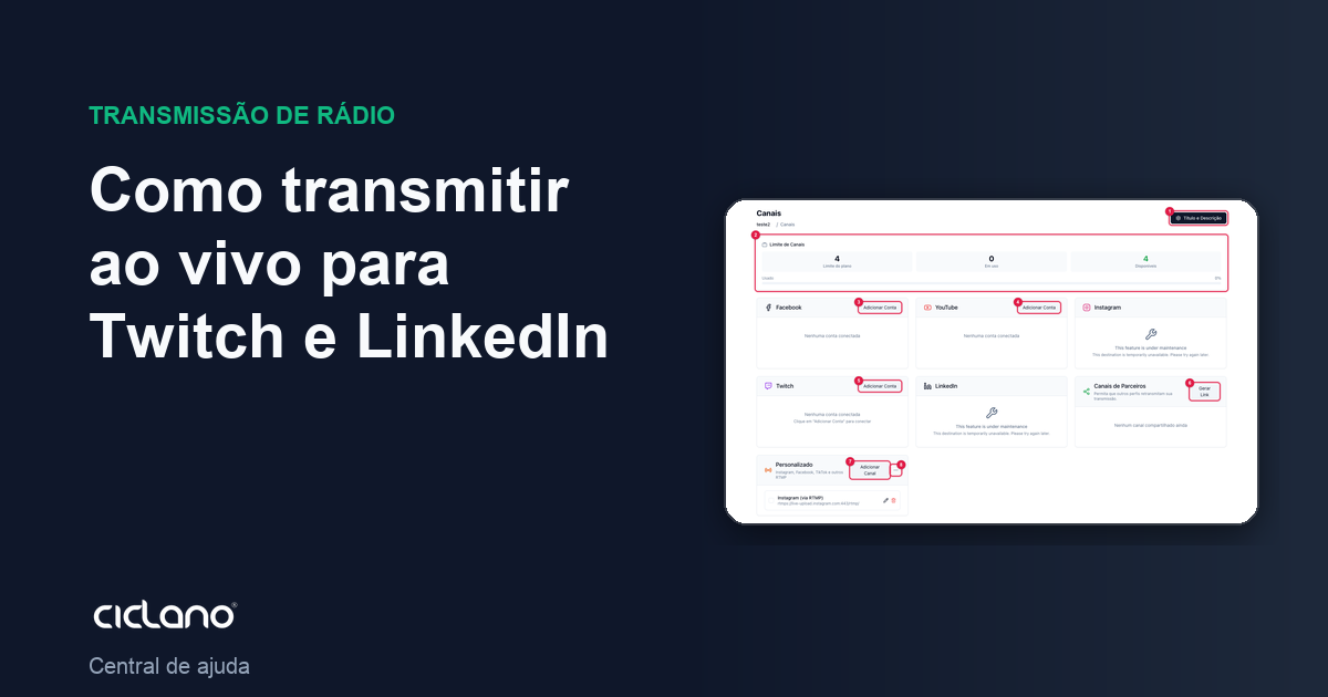 Como transmitir ao vivo para Twitch e LinkedIn