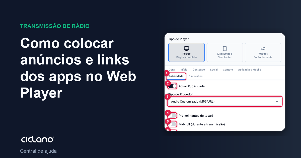 Como colocar anúncios e links dos apps no Web Player
