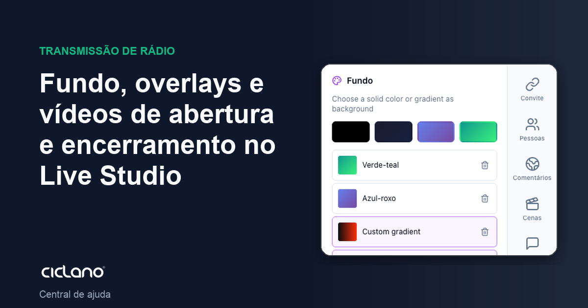 Fundo, overlays e vídeos de abertura e encerramento no Live Studio