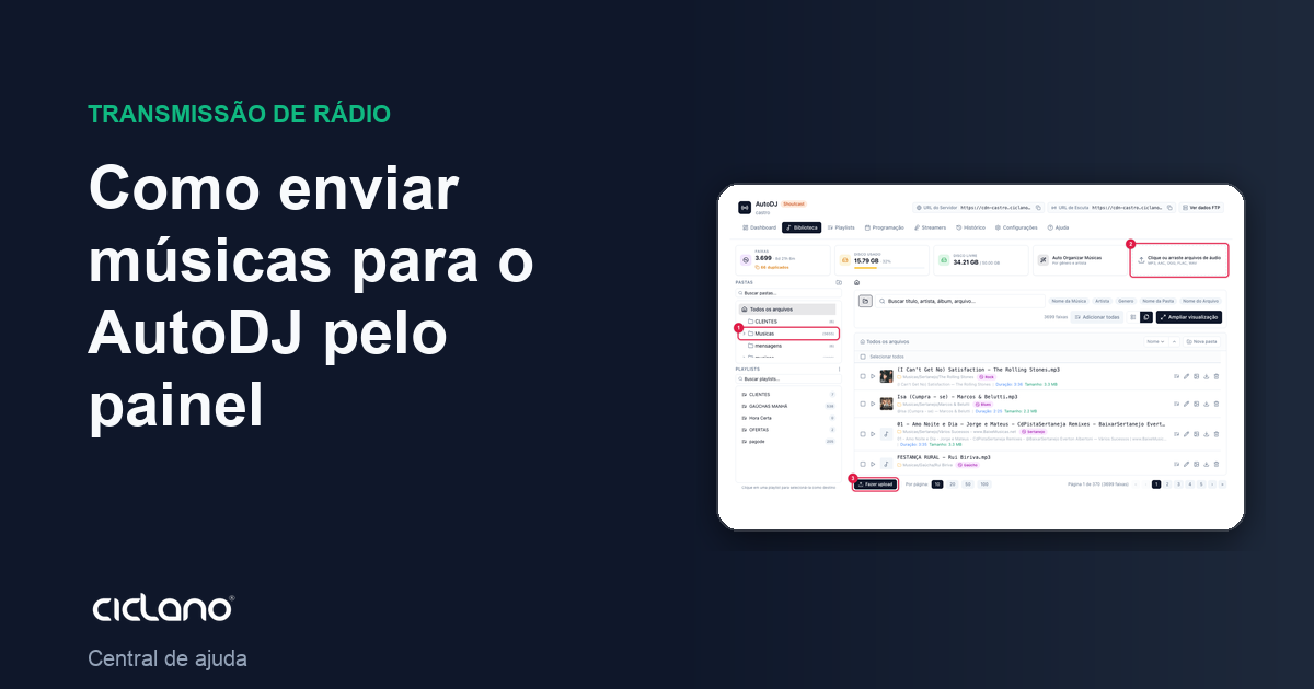 Como enviar músicas para o AutoDJ pelo painel